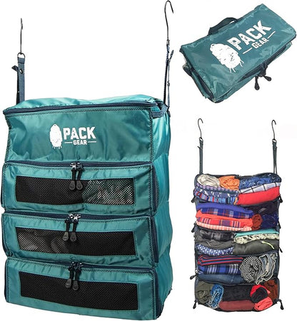 Pack Gear Hanging Carry-On Organizer - Our Fitted Hanging Luggage Organizer Perfectly Fits Any Carry On - Our Packing Cubes For Travel Use Mesh Windows to Make Finding Clothes Easy (Green, M)