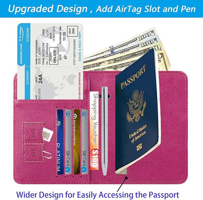 Airtag Passport Holder Cover Wallet Travel Essentials RFID Blocking Leather Card Case International Must Haves Travel Accessories for Women Men(119#Purple)