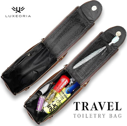 LUXEORIA Genuine Leather Toiletry Bags for Men and Women, Handmade Premium Leather Dopp Kit and Shaving Bag, Cosmetic Bag for Womens and Mens, Travel Essentials & Organizers