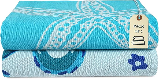 LANE LINEN 2-Pack Oversized Beach Towels, 39"x71" – Quick-Dry, Sandproof & Absorbent – Lightweight Travel Essentials for Pool or Shore – Starfish Serenade