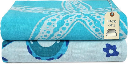 LANE LINEN 2-Pack Oversized Beach Towels, 39"x71" – Quick-Dry, Sandproof & Absorbent – Lightweight Travel Essentials for Pool or Shore – Starfish Serenade