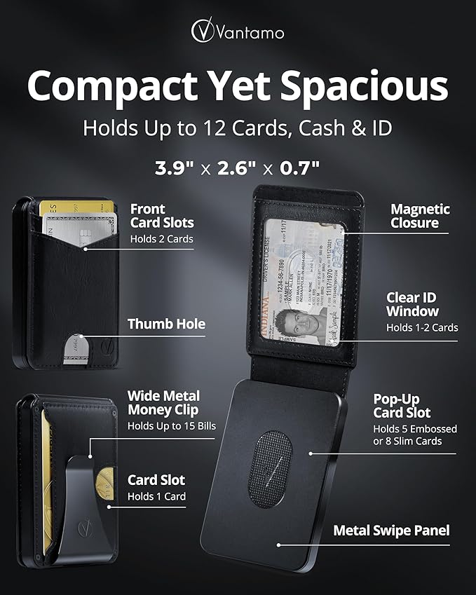 Vantamo Premium Wallet for Men with Money Clip & Card Holder, Compact & Slim Wallet with RFID, 8-12 Cards, Perfect Gifts for Men