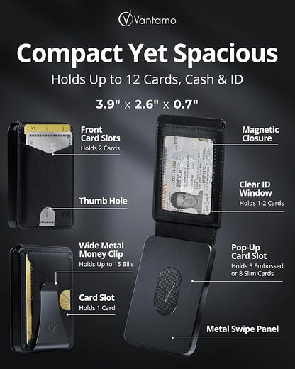Vantamo Premium Wallet for Men with Money Clip & Card Holder, Compact & Slim Wallet with RFID, 8-12 Cards, Perfect Gifts for Men