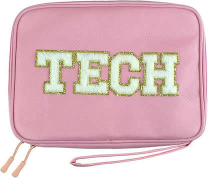 COSHAYSOO Electronics Bag Case Cable Cords Organizer Travel Essentials for Women College Teen Girls Vacation Dorm Accessories Preppy Personalized Gift (Large Pink)