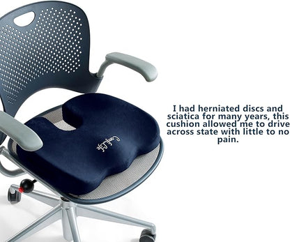 ComfiLife Premium Seat Cushion – 100% Memory Foam Office Chair Cushion, Back Relief (Navy)