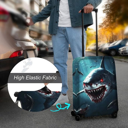 Luggage Cover Protector for 30-32 Inch Suitcases, TSA Approved Elastic Travel Suitcase Covers, Anti-Scratch Washable Luggage Sleeve for Carry On & Checked Bags, Fierce Shark