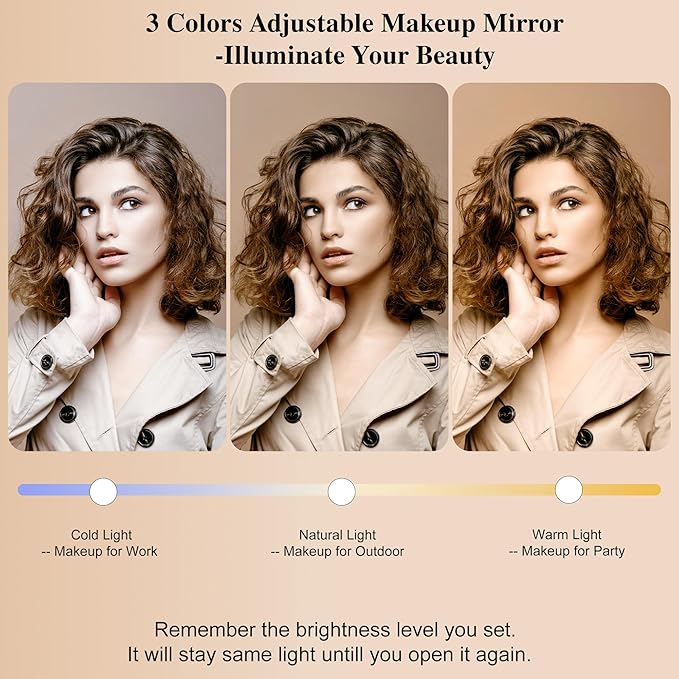 SJD Travel Makeup Bag with LED Mirror, Portable Cosmetic Case Organizer with Lighted Mirror, Waterproof Makeup Case for Cosmetic Brush Holder Storage, Black Toiletry Bag for Women Gift