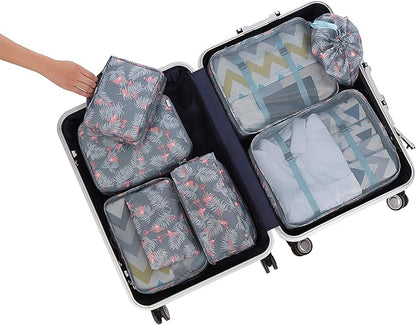 BAGAIL 8 Set Packing Cubes Luggage Packing Organizers for Travel Accessories-Red Flamingo