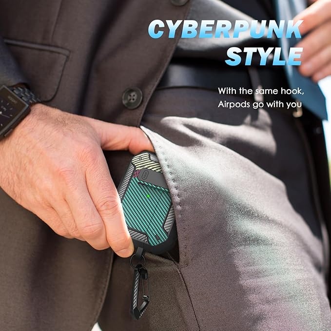 RFUNGUANGO for AirPods Pro 2nd Gen Case with Cleaning Kit, Military Hard Case Protective Armor with Lock, for AirPod Gen 2 Charging Case (2023/2022/2019, 2nd Gen/1st Gen), Carbon Fiber Green