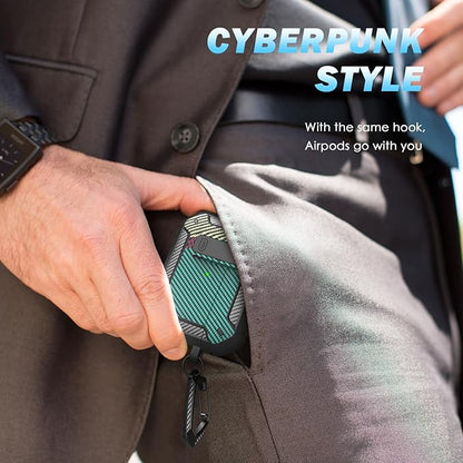 RFUNGUANGO for AirPods Pro 2nd Gen Case with Cleaning Kit, Military Hard Case Protective Armor with Lock, for AirPod Gen 2 Charging Case (2023/2022/2019, 2nd Gen/1st Gen), Carbon Fiber Green