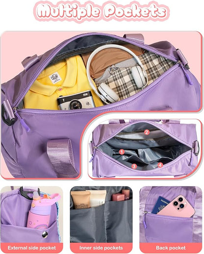 Tween Girls Gifts Trendy Stuff-Girl Gym Bag with Shoe Compartment, Kid Personalized Weekender Overnight Bags, Initial Travel Tote with Makeup Pouch, Preppy Things for Kids (Letter E)