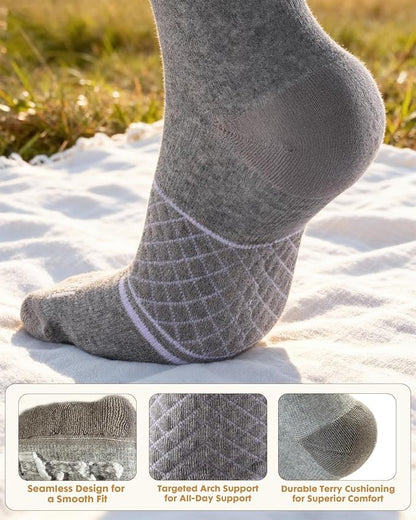 Cotton Compression Socks for Women Men - 2 Pairs 20-30mmHg Circulation Grid Arch Support Socks, Breathable