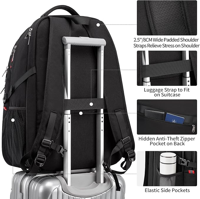 Della Gao Travel Laptop Backpack, 18.4 inch Extra Large Backpack for Men and Women, 45L Capacity Business Computer Back Pack (Black, 18.4 Inch)