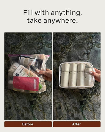 Cadence Travel Containers - Core Skincare Set - Magnetic Containers with Lids,2 Small (0.56oz) & 3 Medium (1.32oz) - Cleanser, Moisturizer, Serum, Makeup Remover & Sun Icon Labels - Eucalyptus