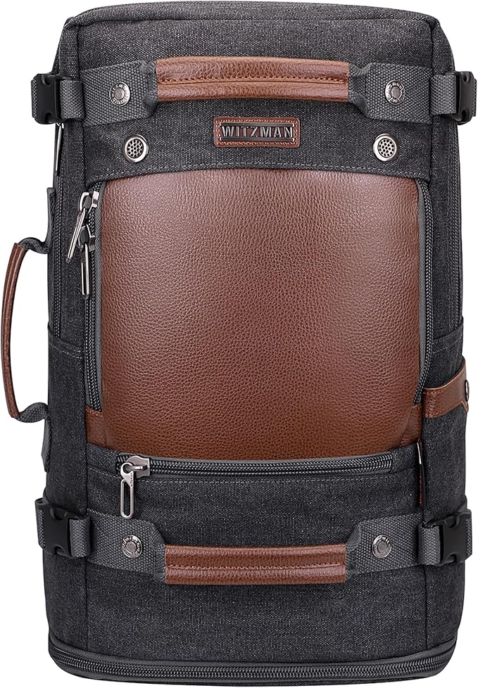 WITZMAN Travel Backpack for Men Women Carry on Luggage Backpack Canvas Rucksack Duffel bag with Shoe Compartment（A2020 black）