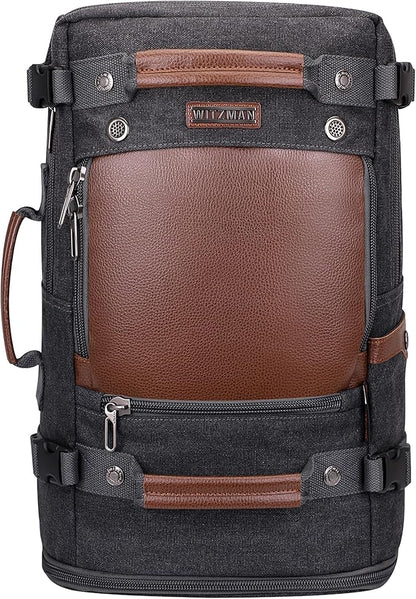 WITZMAN Travel Backpack for Men Women Carry on Luggage Backpack Canvas Rucksack Duffel bag with Shoe Compartment（A2020 black）