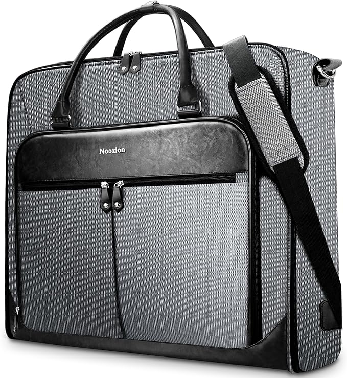 Garment Bag Travel Large Leather Carry On Suit Bag with Strap for Business Hanging Suitcase Luggage Bags for Men Women (Grey)