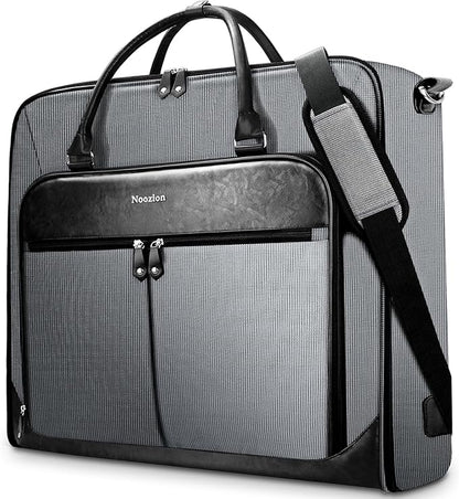 Garment Bag Travel Large Leather Carry On Suit Bag with Strap for Business Hanging Suitcase Luggage Bags for Men Women (Grey)