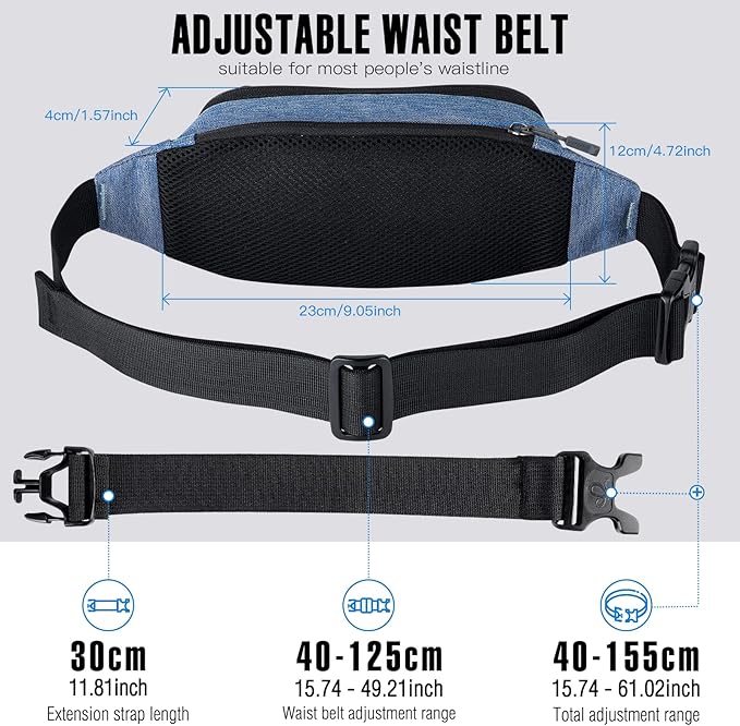 WATERFLY Fanny Pack Waist Bag: Small Hip Pouch Bum Bag Fannie Pack Phanny Fannypack Waistpack Bumbag Beltbag Sport Slim Fashionable for Jogging Hiking Hiker Woman Man