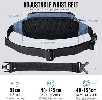 WATERFLY Fanny Pack Waist Bag: Small Hip Pouch Bum Bag Fannie Pack Phanny Fannypack Waistpack Bumbag Beltbag Sport Slim Fashionable for Jogging Hiking Hiker Woman Man