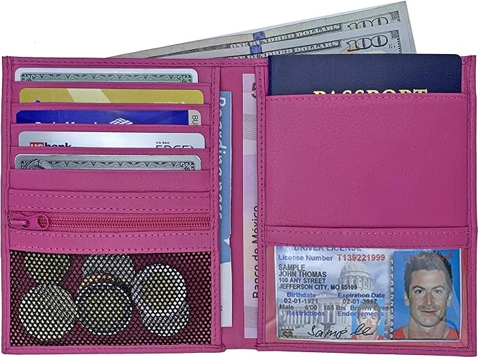 Hot Pink RFID Genuine Leather Passport Wallet