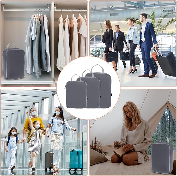 PATIKIL Compression Packing Cube for Travel, 3 Set Waterproof Nylon Luggage Organizer Bags Lightweight Compression Cube for Outdoor Suitcases Backpack, Gray