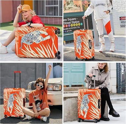 ANNA QUEEN Funny White Tiger Luggage Cover, Suitcase Protector with Bold Jungle Animal Print, Stretchable, Washable Travel Cover for 32-34 Inch Luggage