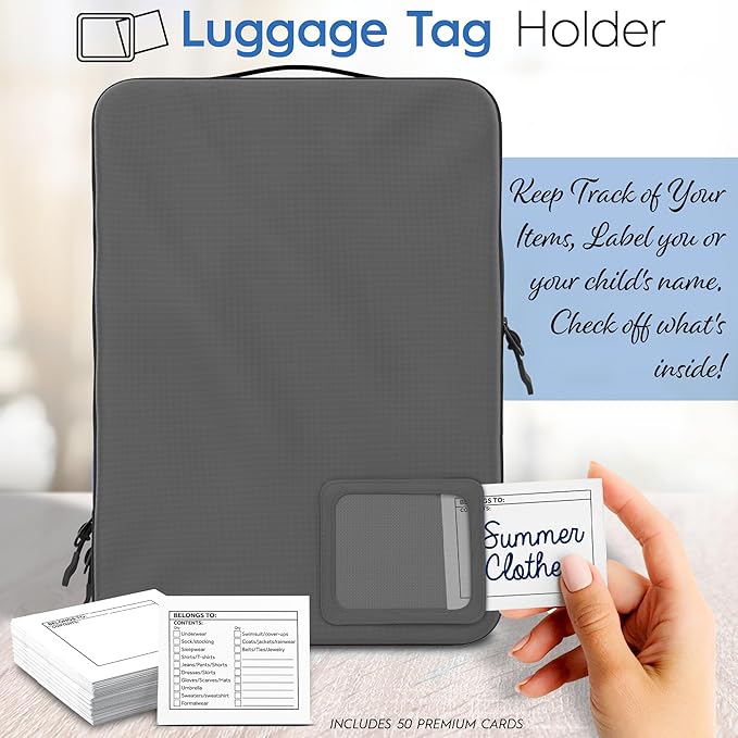 4-Piece Luxury Compression Packing Cubes & Bags for Travel – Maximize Space in Luggage with HybridMax Double-Capacity Design, 50 Luggage Tags, Patented Suitcase Organizer Bags, Lifetime Satisfaction