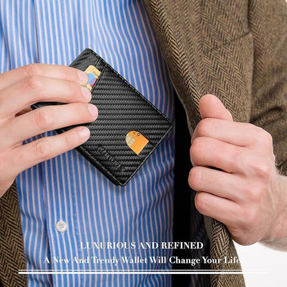 RUNBOX Wallet for Men Slim Rfid Leather 2 ID Window With Gift Box