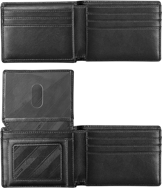 RUNBOX Wallet for Men Slim Rfid Leather 2 ID Window With Gift Box