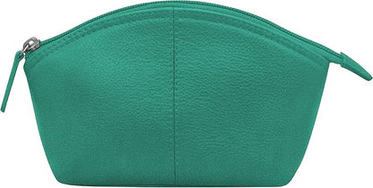 ili New York Genuine Leather Cosmetic Pouch - RFID Blocking Leather Travel Organizer Bag with Top Zip Closure and Interior Zip Pocket, Compact Lightweight Make Up Bags, Aqua