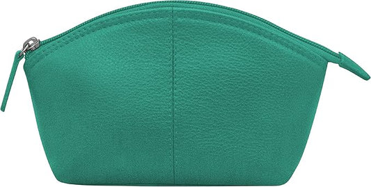 ili New York Genuine Leather Cosmetic Pouch - RFID Blocking Leather Travel Organizer Bag with Top Zip Closure and Interior Zip Pocket, Compact Lightweight Make Up Bags, Aqua