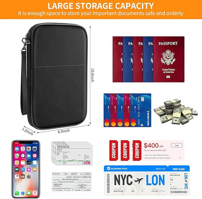 JUNDUN Family Passport Holder,Upgraded Material RFID Blocking Fireproof Travel Passport Wallet with 2 Pockets,Travel Document Organizer Case for Passport,Card and Money