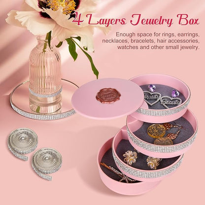 CONBOLA Jewelry Holder Organizer, Christmas Gifts Ideas for Women, Small Jewelry Storage Box Earring Holder, 5-Layer Rotating Jewelry Storage Tray with Lid for Bracelets Rings Bracelets