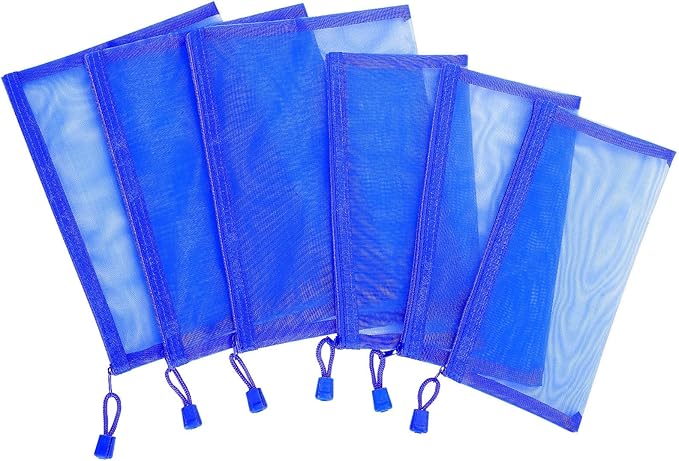 12 Pieces Zipper Nylon Mesh Pouch, Mesh Cosmetic Bags Makeup Bags Pencil Case, Multipurpose Travel Bags for Cosmetic School Office Supplies and Travel Accessories (Blue, A5) (WB06)