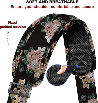 ZINZ 74" Shoulder Strap with Fixed Pad and Dual Balanced Buckles，Black Flowers