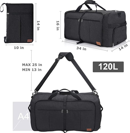 120L Foldable Collapsible Waterproof Travel Duffel Bag for Men and Women with Shoe Compartment
