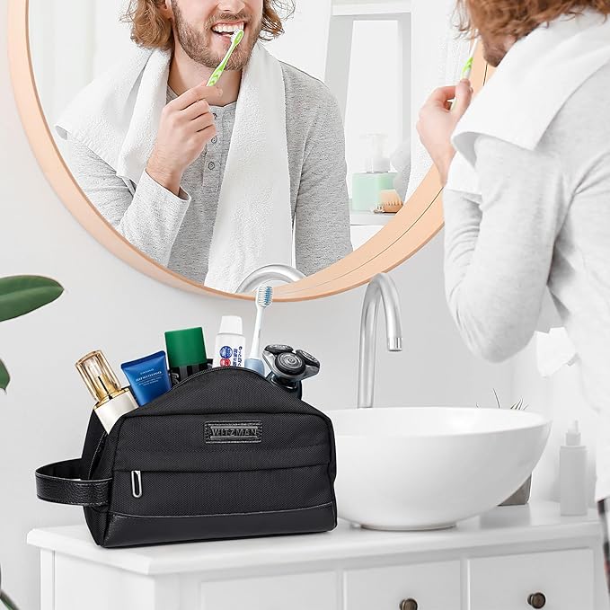 WITZMAN Toiletry Bag for Men Women Lightweight Hanging Travel Bathroom Bag Water-resistant Dopp Kit Shaving Bag Cosmetic bag （B692 Black）