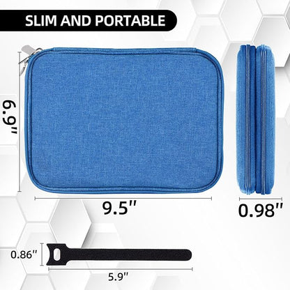 Electronics Organizer - Travel Cable Organizer Bag, Water Resistant Double Layers Pouch for Cord, iPhone, iPad Mini - Gift for Men Electronic Accessories Storage Case with 5 Cable Ties, Blue