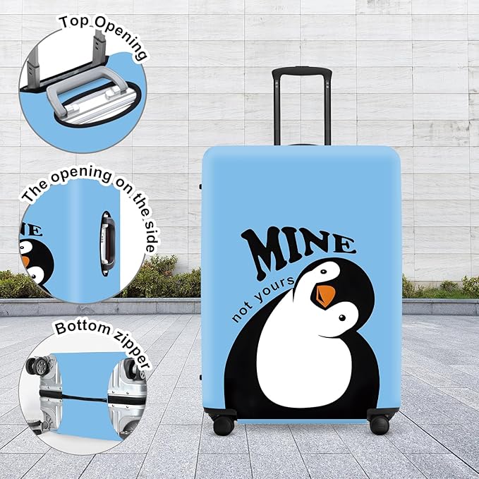 Cute Penguin "Mine" Luggage Cover Set, Cartoon Animal Print Waterproof Suitcase Protector, Travel Accessories