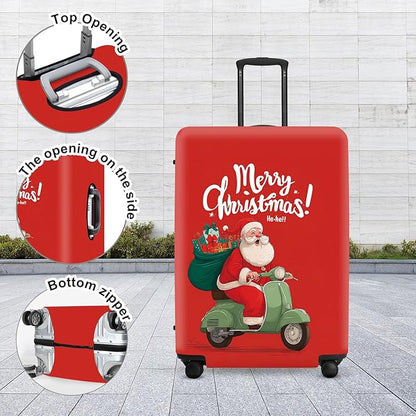 Santa on Scooter Luggage Cover - Christmas Riding Green Scooter with Gifts, Whimsical Modern Holiday Design for 28 30 Inch Travel
