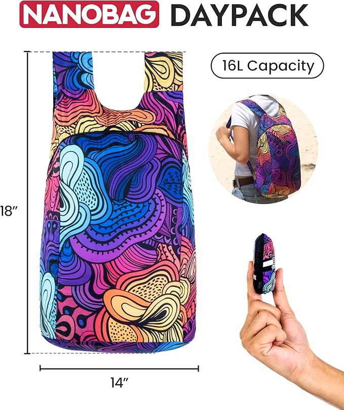 Nanobag Ultra-Lightweight Foldable Backpack for Traveling and Compact Mini Hiking Pack for Men & Women, Reusable Collapsible