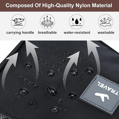 2 Layers Travel Shoe Bag, Portable Shoe Bags Hold 2 Pair Of Shoes, Water-Resistant Shoe Storage Pouch For Travel (Black, 2 Pack)