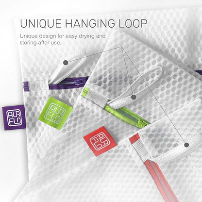 Mesh Laundry Bags for Delicates – 3 Medium Durable Net with Anti Rust Zipper, Hanging Loop-Garment Safe Wash Bags and Organizer for Washing Machine, Lingerie, Socks, Bra, Underwear, Baby Items, Travel