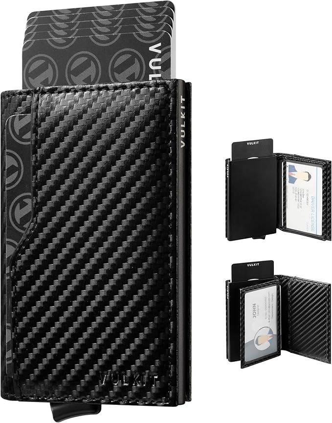 VULKIT Card Holder Wallet with Double ID Windows RFID Blocking Pop Up Wallet Minimalist Design for 12 Cards