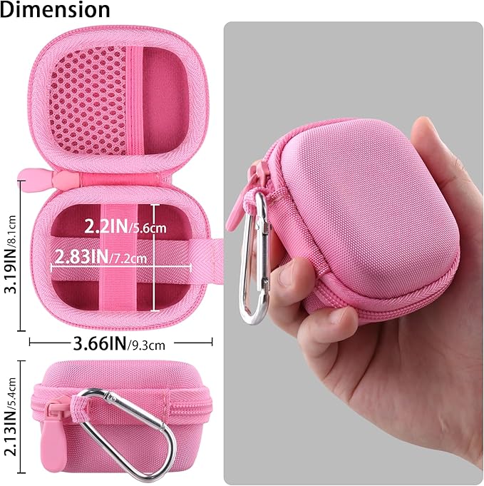 co2CREA Hard Case for Beats Powerbeats Fit with Carabiner Clip, Shockproof Earbuds Storage Box – Protective Travel Cover for Wireless Noise Cancelling Earbuds (Pink Case)