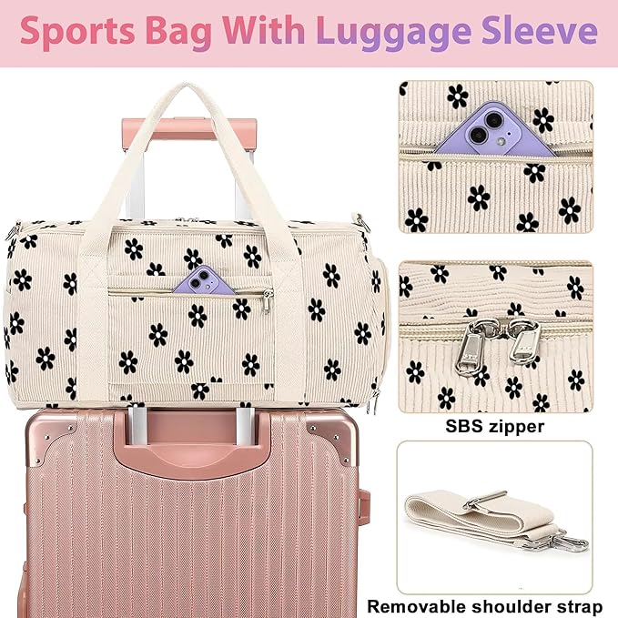 Duffle Bag for Woman Corduroy Gymnastics Sports Bag for Kids Dance Girls with Shoe Compartments
