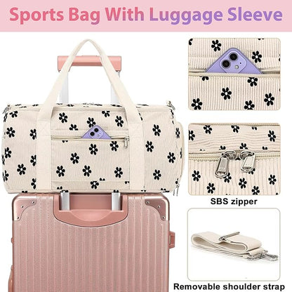 Duffle Bag for Woman Corduroy Gymnastics Sports Bag for Kids Dance Girls with Shoe Compartments