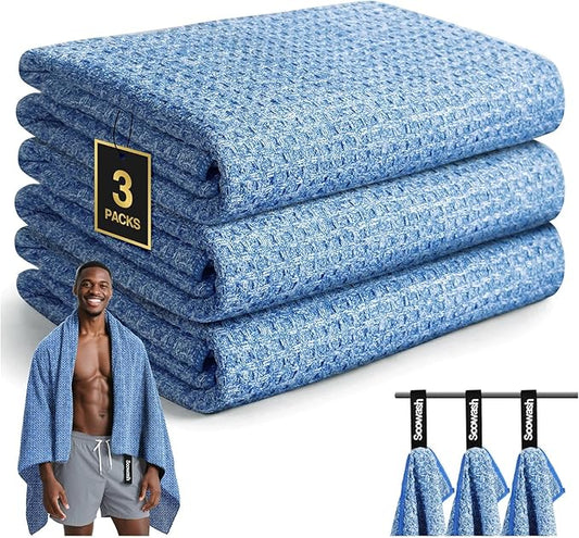 Camping Towels Quick Dry Sweat Towels for Gym, Absorbent Fast Drying Lightweight 27 inch X 55 inch Negative Ions Odorless Gym Towels for Men & Women,Yoga Sports Travel Outdoor (Large Blue)