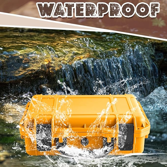 1 Pcs 11.3 x 8.7 x 4.2 Inch Waterproof Hard Case with DIY Customizable Foam Insert Portable Protective Case with Knife for Camera Drones Equipments Tools Test Instruments (Yellow)